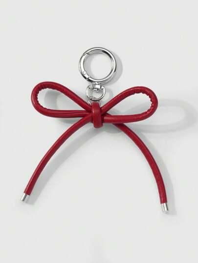 Kawaii 1 pezzo Portachiavi in vera pelle rossa con fiocco, stile coreano, elegante e , fatto a mano, adatto per donne e ragazze, per uso quotidiano o regalo di San Valentino