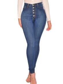 Women's Casual Button Closure Slim Fit Skinny Pants