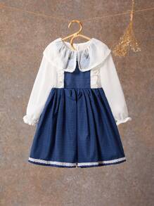 Korean Style Ruffled Collar Dress - Blue - View 1
