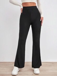 EURMUSE Leopard Print Flare Leg Pants - Black - View 5