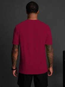 Manfinity Sport Corelite Camiseta de manga corta de cuello redondo estilo novio, con impresión de letra, informal, delgada, para deportes al aire libre, ropa de verano, ropa de gimnasio - Multicolor - Ver 2