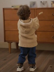 SHEIN Baby Boy Cute Thick Knitted Blend Winter Jacket - Apricot - View 2