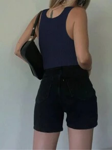 SHEIN Unity Fashionable Short Knit Tank Top Casual Basic Women Vest - Blue - View 2