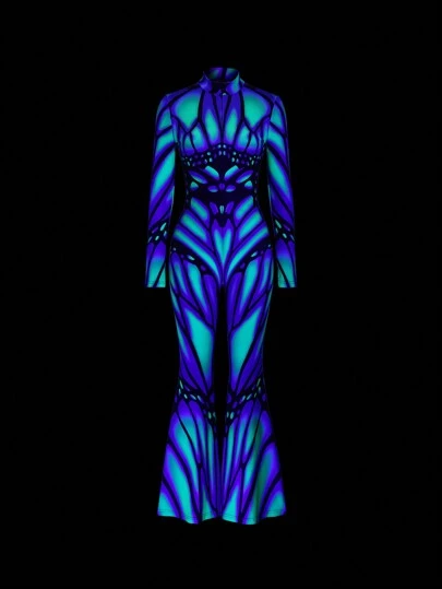 EgrlEra 彩色发光高领喇叭连身裤 Y2K 服装