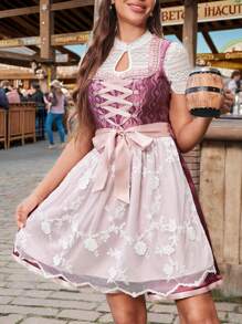 SHEIN Frenchy Vestido feminino rosa renda patchwork Oktoberfest