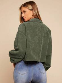 SHEIN LUNE 女士春秋长袖休闲工装口袋短夹克 - 軍綠色 - 查看 2
