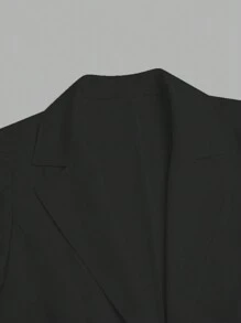SHEIN LUNE Áo khoác blazer thanh lịch tay bồng hai hàng khuy màu trơn cỡ lớn cho nữ, mùa xuân thu - màu đen - Xem 5