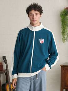 Manfinity NXTstreet Men's Color Block Zipper Casual Long Sleeve Jacket, Back To School, For Fall Winter - Multicolor - View 4