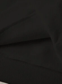 Letter Graphic Kangaroo Pocket Drawstring Thermal Lined Hoodie - Black - View 3