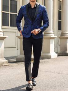Manfinity AFTRDRK Ensemble 2 pièces composé d'un blazer imprimé sur toute la surface à simple boutonnage avec manches longues et d'un pantalon de costume unicolore pour hommes