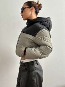 StreetHx Contrast Color Hooded Padded Padded Coat, Short & Lightweight Winter Clothes - Multicolor - View 4