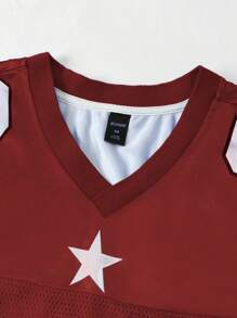 ROMWE MEN Street Life Men's Mesh Contrast Short Sleeve Sports Football Jersey Style T-Shirt - Red - View 3