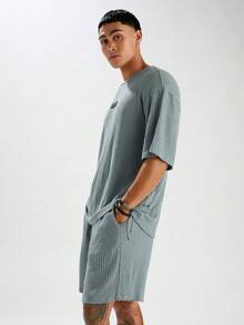 Manfinity RebelGame Bộ 2 áo thun tay ngắn dệt kim dáng rộng thoải mái cho nam và quần short cạp chun - Xám - Xem 3