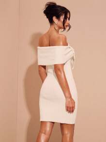 Glamine Đầm dệt kim nhẹ nhàng thanh lịch thắt nơ trễ vai cho nữ - trắng - Xem 2