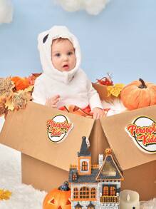 SHEIN 2pcs/Set Baby Toddler Unisex Casual Cute Ghost & Pumpkin Design Outfits Including Hat, Soft & Warm Fleece Fabric, Suitable For Fall Winter, Halloween Party - Orange - View 6