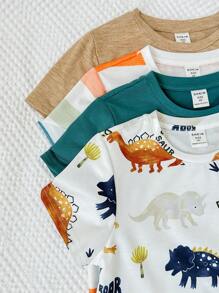 3pcs/Pack Young Boy Cartoon Graphic Short Sleeve Tees Dinosaur Clothes