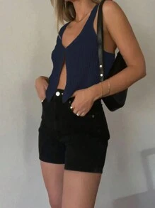 SHEIN Unity Fashionable Short Knit Tank Top Casual Basic Women Vest - Blue - View 4