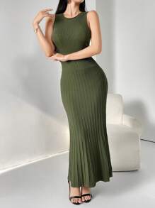 Modelyn Vestido de punto elegante sin mangas con escote redondo y bajo de cola de pez para mujer