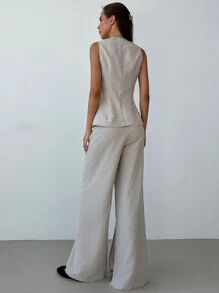 Aloruh 2 piezas Conjunto de ropa informal/invernal de oficina para mujer - Top sin mangas y pantalones