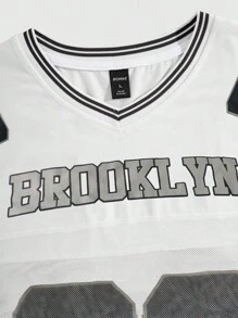 ROMWE MEN 男士简约日常印花短袖夏季针织 T 恤，学校 - 白色 - 查看 3