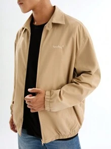 Manfinity VCAY Men's Fashionable Casual Solid Color Slim Fit Zip-Up Long Sleeve Jacket Men Jacket, For Fall Winter - Apricot - View 6