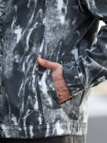 Manfinity Homme Plus Size Men's Random Print Long Sleeve Denim Jacket - Dark Grey - View 7