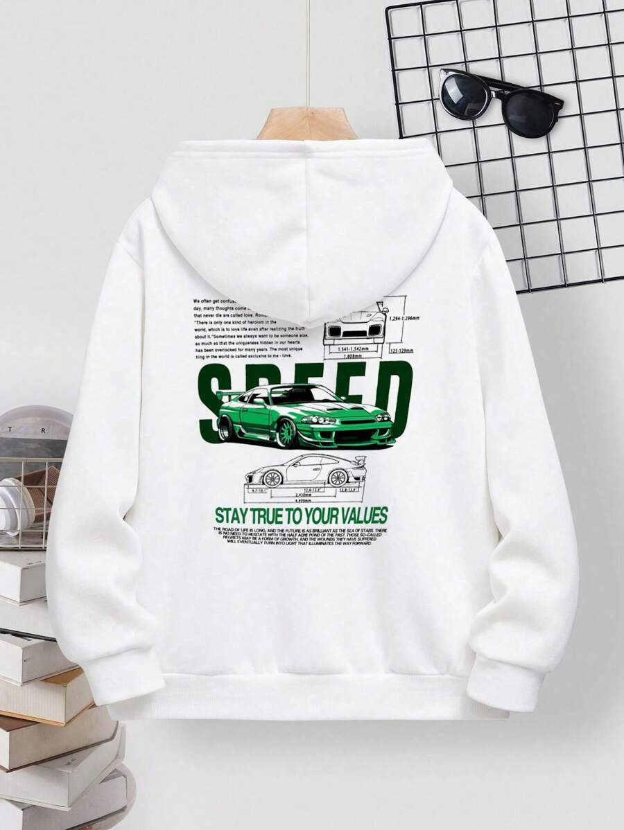 青少年男孩简约印花连帽运动衫