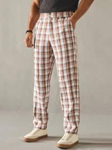 Manfinity VCAY Pantaloni casual da uomo a vita elastica aderenti con stampa a quadri - Cachi - Visualizzare 1