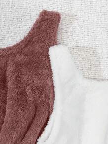 RueChic 2pcs Solid Flannel Tank Top & 2pcs Shorts Lounge Set - Multicolor - View 3