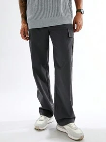 Manfinity VCAY Pantalon droit décontracté pour hommes, léger, taille élastique, couleur unie