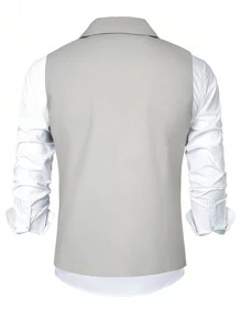 Manfinity Mode 男士翻领无袖纽扣设计休闲商务正装背心 - 卡其色 - 查看 4