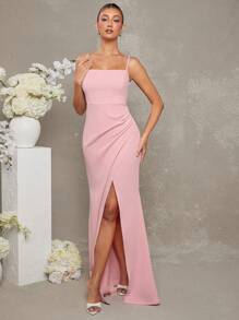 SHEIN Unity Sleeveless Square Neck Dress With Ribbon Detail - Pink - View 7