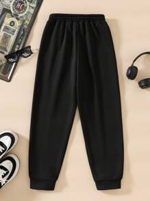 Tween Boy All-Match Versatile Casual Letter Print Jogger Sweatpants - Black - View 2