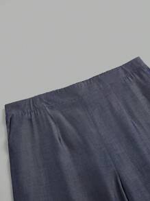 DreamSkyne Quần dài rộng rãi màu trơn cỡ lớn, mặc hàng ngày - Màu xanh hải quân - Xem 3