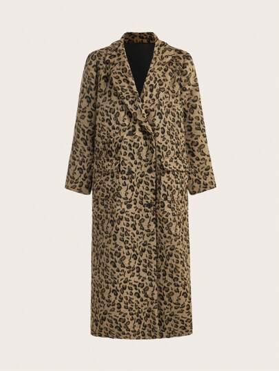 SHEIN X Belinda SHEIN Essnce Winter Women's Leopard Print Lapel Long Sleeve Long Blended Jacket, Winter Women's Jacket Autumn Winter, Autumn Women, Autumn Clothing, Autumn Women's Clothing, Winter Clothing, Warm And Easy To Match, Suitable For Daily Street Gangster Sister Style
