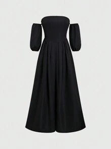 Zolique Ladies' Solid Color Loose Strapless Casual Jumpsuit, Everyday Wear - Black - View 1
