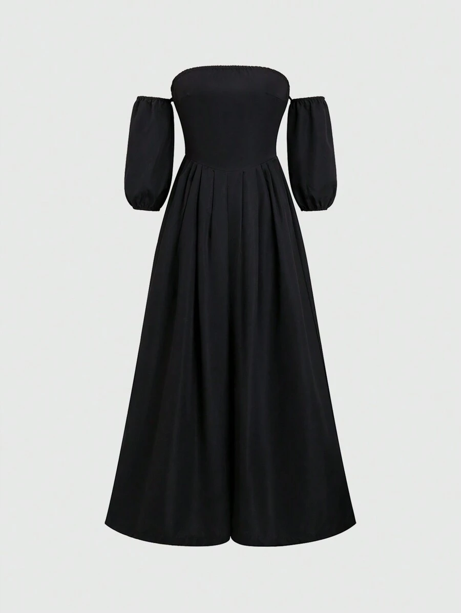 Zolique Ladies' Solid Color Loose Strapless Casual Jumpsuit, Everyday Wear - Black - View 1
