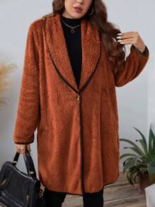 SHEIN LUNE 大码女式万圣节双面羊毛长外套加厚保暖冬季外套感恩节装扮节日装