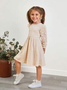 SHEIN Kleine Mädchen College-Stil Rundhalsausschnitt Kleid mit Farbblock Design