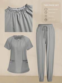 TaskEZ Health Check Scrubs Uniforms Women Solid Color Pet Grooming Work Uniform Set Nutritionist Work Suits Short Sleeved Lab Work Wear