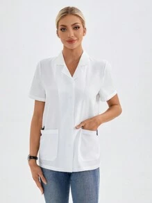 TaskEZ Quần áo làm việc cho đầu bếp nhà bếp mẫu giáo màu trắng cho nữ Quần áo cho nhân viên căng tin nam Quần áo đầu bếp màu trắng cho nữ Quần áo làm việc cho đầu bếp tay ngắn mùa hè mỏng màu trơn có túi quần ngắn tay - trắng - Xem 7