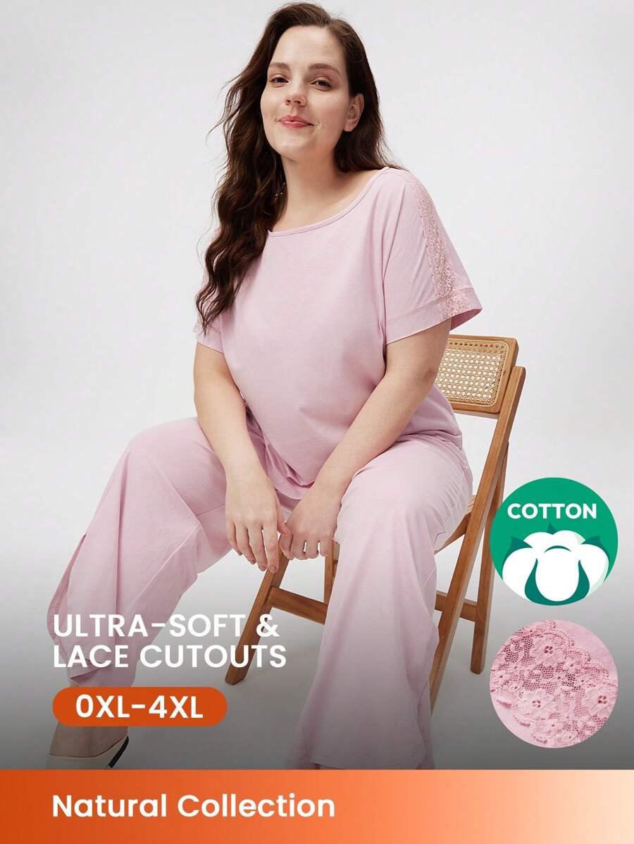 LUVLETTE Women's Plus-Size Soft 100% Pure Cotton Pink Pajamas Sets For Women Lounge Sets For Women Lingerie Bridal Intimates - Watermelon Pink - View 1