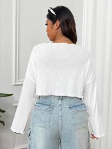 SHEIN EZwear 大码圆领长袖时尚休闲优雅魅力 T 恤 - 白色 - 查看 2