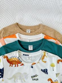 3pcs/Pack Young Boy Cartoon Graphic Short Sleeve Tees Dinosaur Clothes