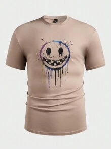 Manfinity VCAY Áo thun nam cổ tròn tay ngắn thoải mái vừa vặn phù hợp cho mùa hè - Màu Khaki - Xem 1