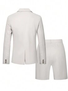 Manfinity Mode Men Solid Single Breasted Blazer & Shorts - Khaki - View 2