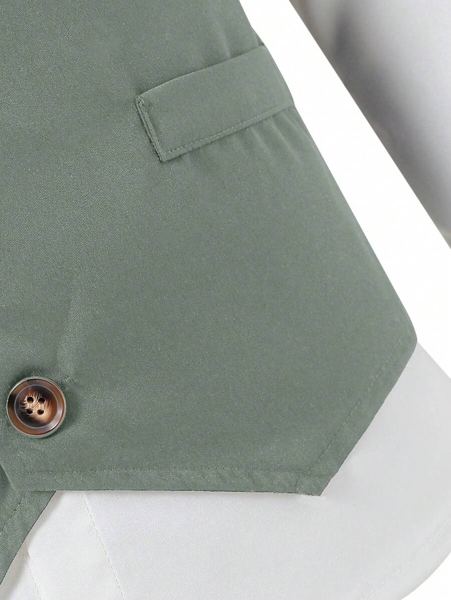 SHEIN Tween Boy Gentleman 2pcs Set Button Front Vest + Trousers + No