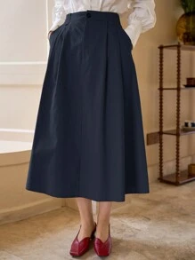 DAZY Váy đơn giản màu trơn dành cho nữ - Xanh đậm - Xem 7