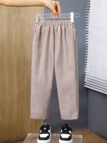 SHEIN Young Boys' Zipper Fly Elastic Waist Casual Pants, Long