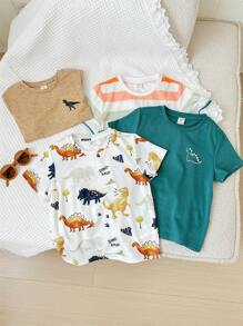 3pcs/Pack Young Boy Cartoon Graphic Short Sleeve Tees Dinosaur Clothes